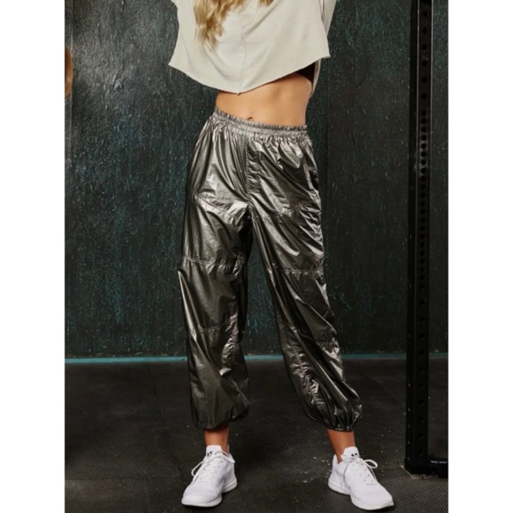 Free People Mirror Ball Metallic Warm Up Sweatpants Disco Festival